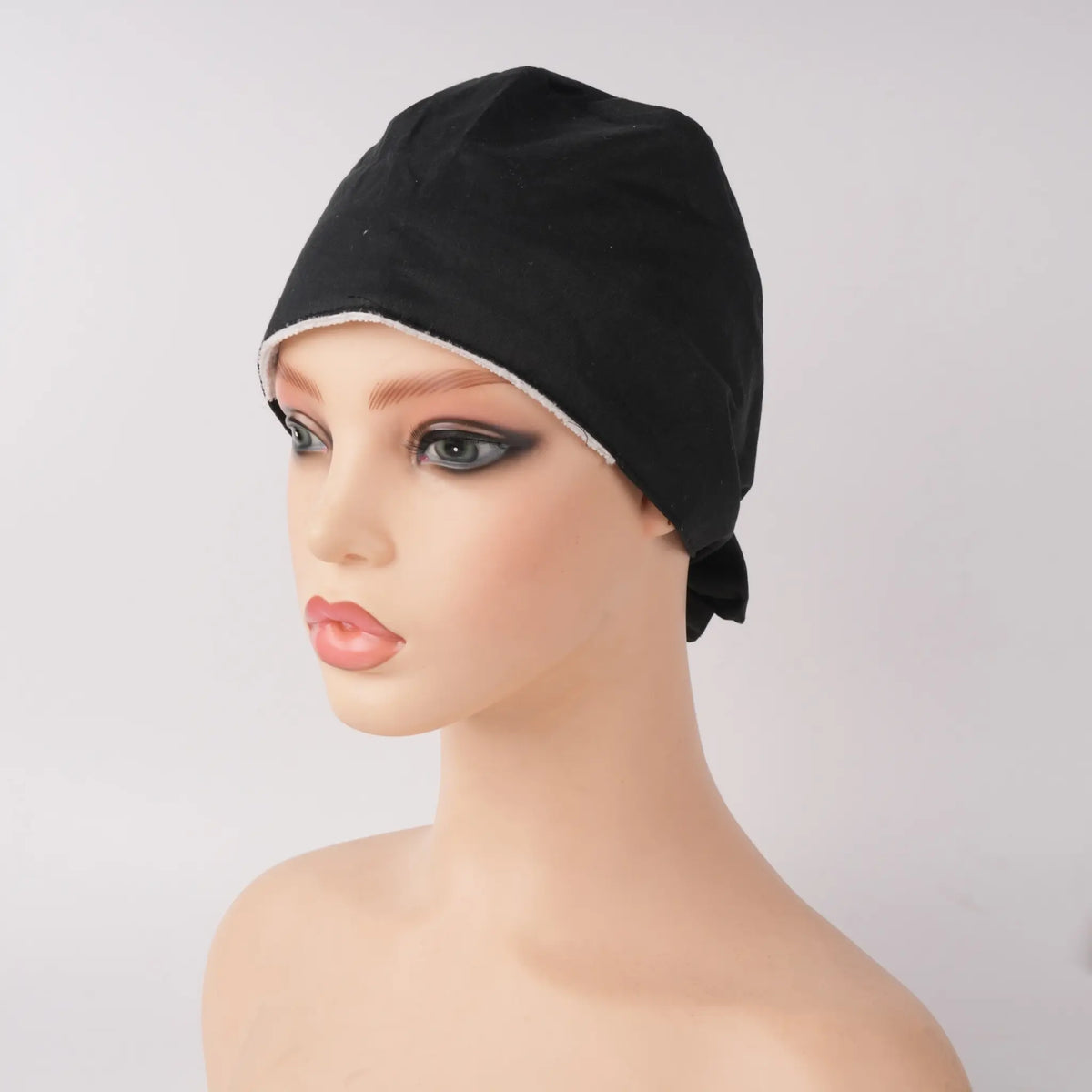 Solid Black Tie Back Scrub Cap