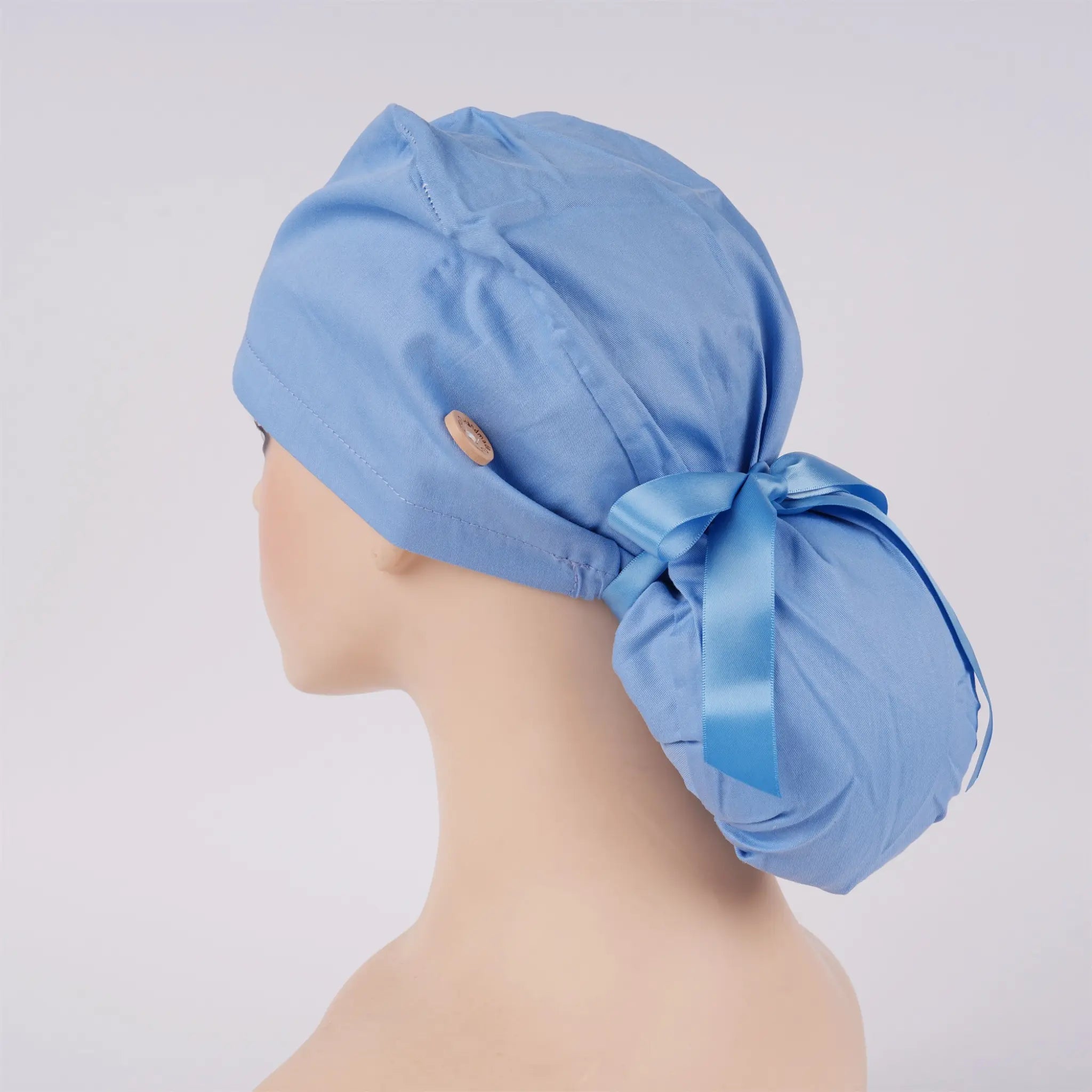 Solid Blue Ponytail Scrub Cap