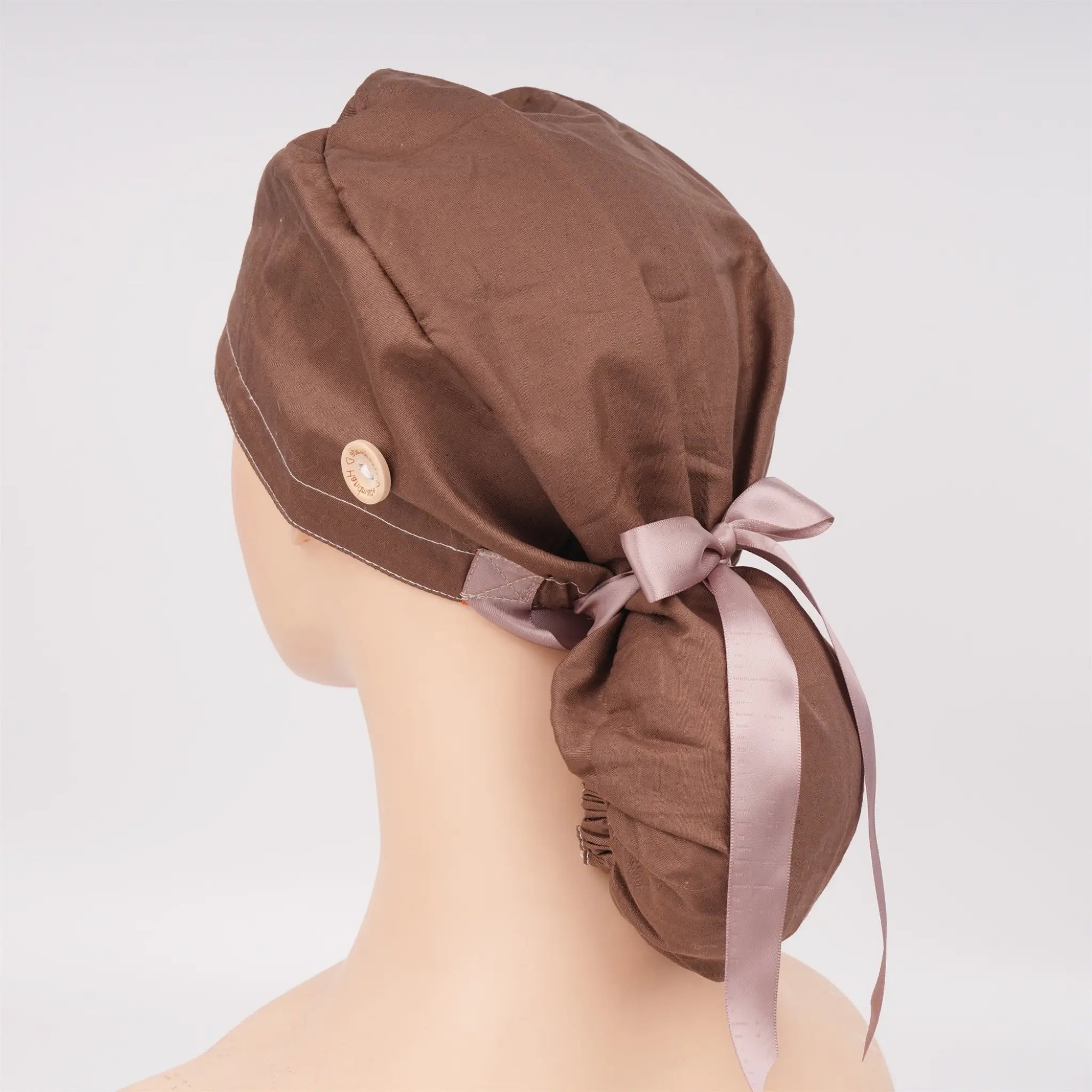 Solid Brown Ponytail Scrub Cap