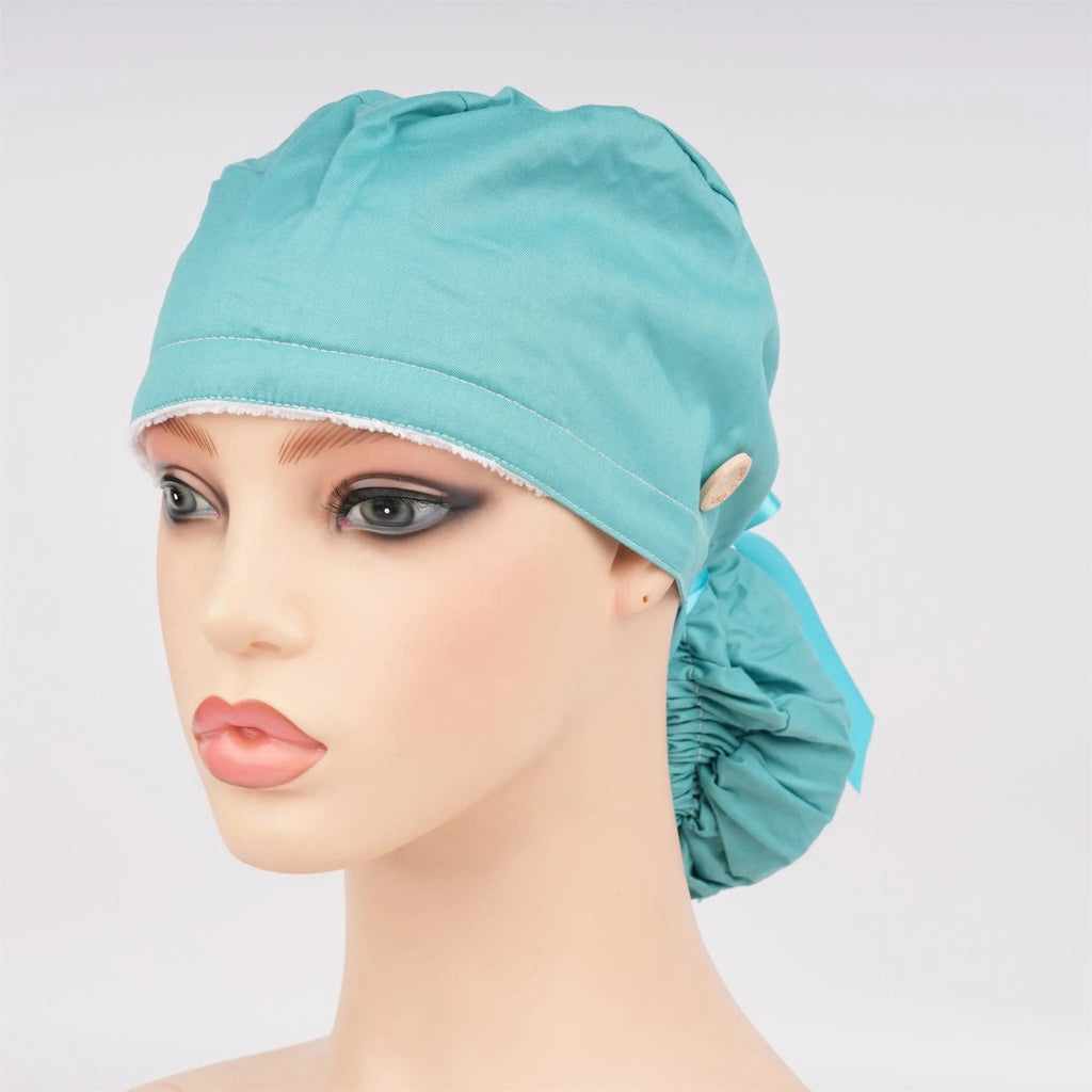 Solid Teal Ponytail Scrub Cap