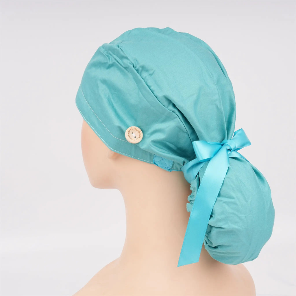 Solid Teal Ponytail Scrub Cap