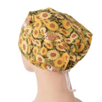 Side back view of sunflower euro scrub cap
