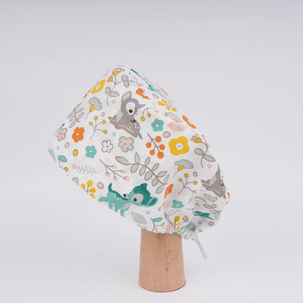 Sika Deer & Flowers Euro Scrub Cap