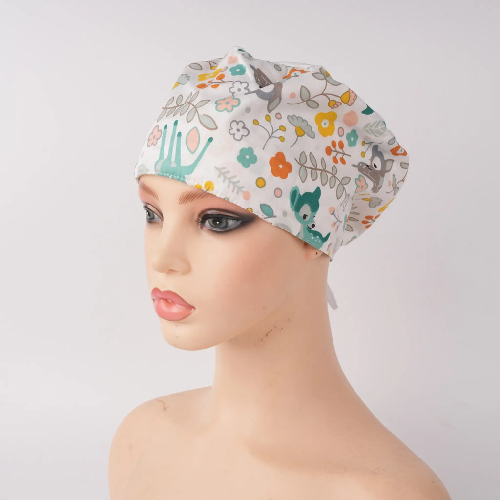 Sika Deer & Flowers Euro Scrub Cap