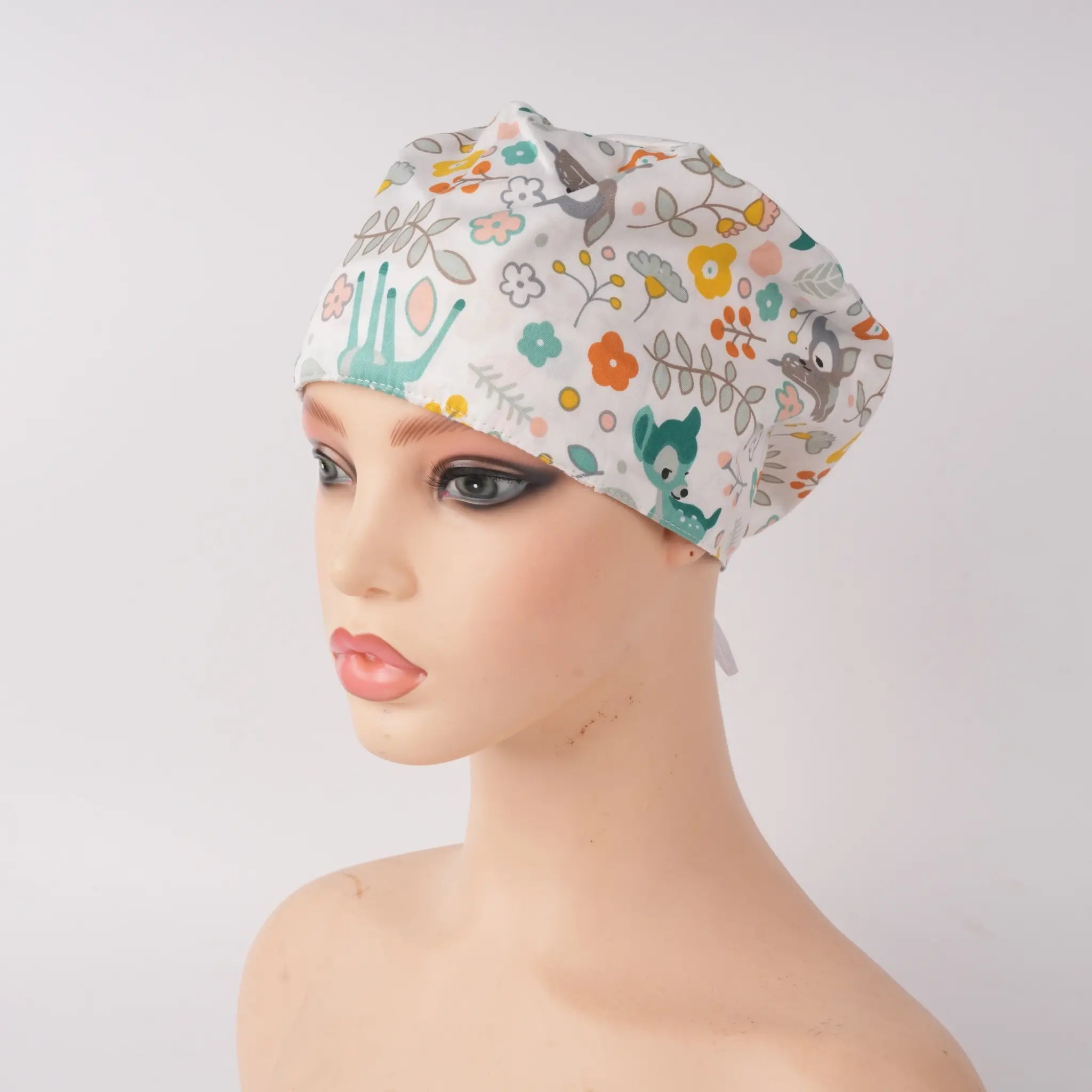 Sika Deer & Flowers Euro Scrub Cap