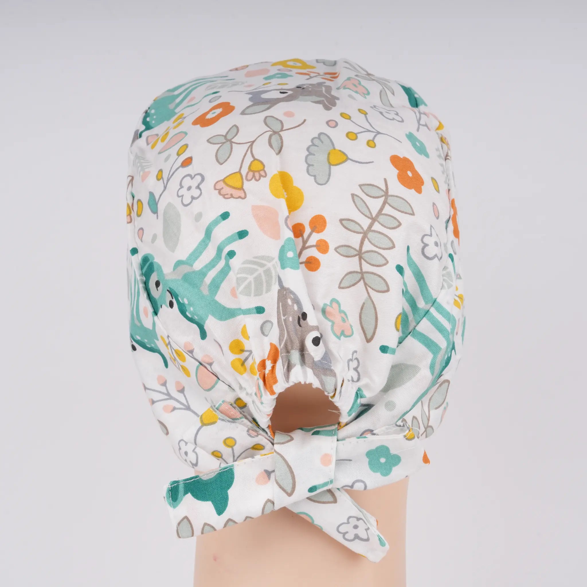 Sika Deer & Flowers Tie Back Scrub Cap