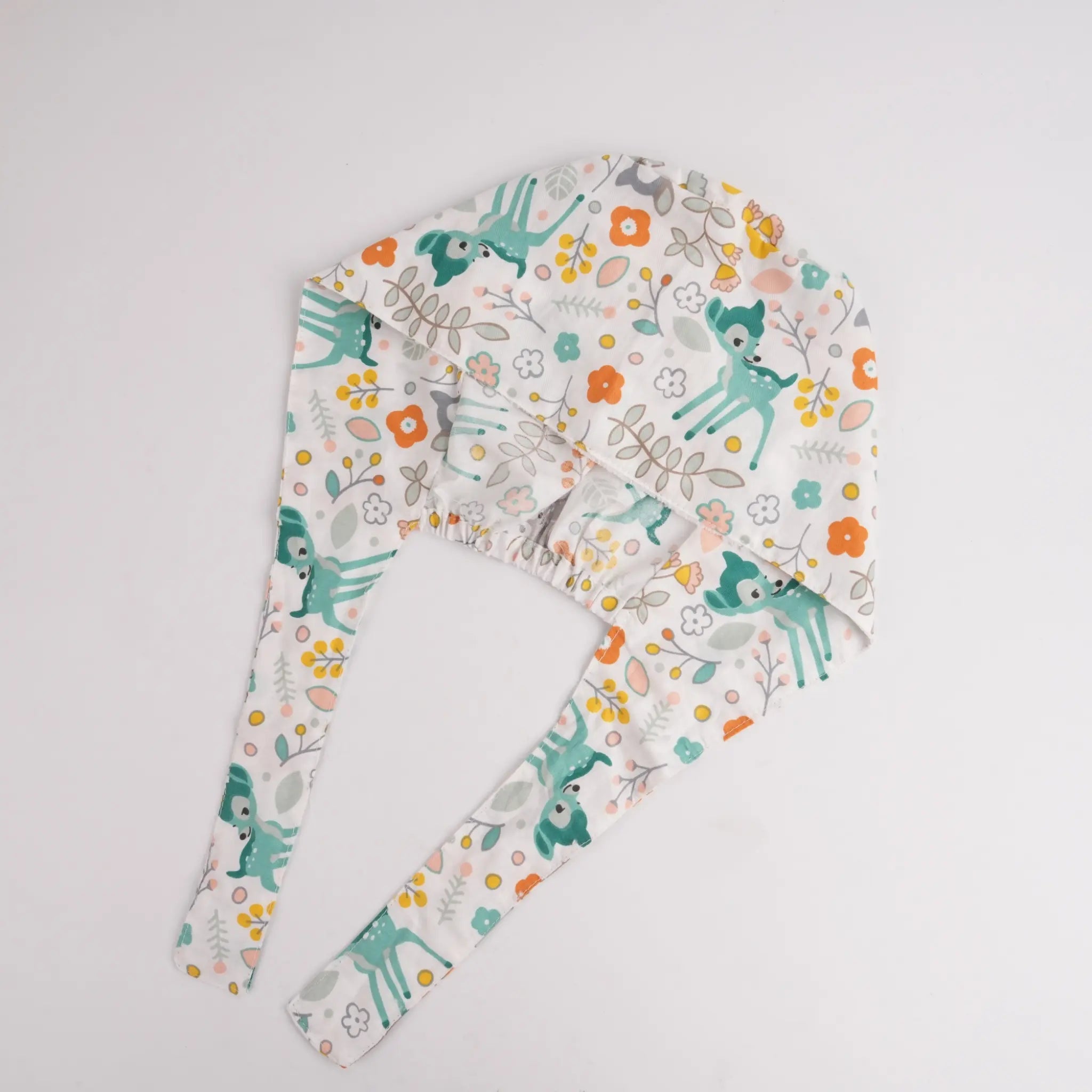 Sika Deer & Flowers Tie Back Scrub Cap