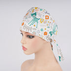 Sika Deer & Flowers Tie Back Scrub Cap