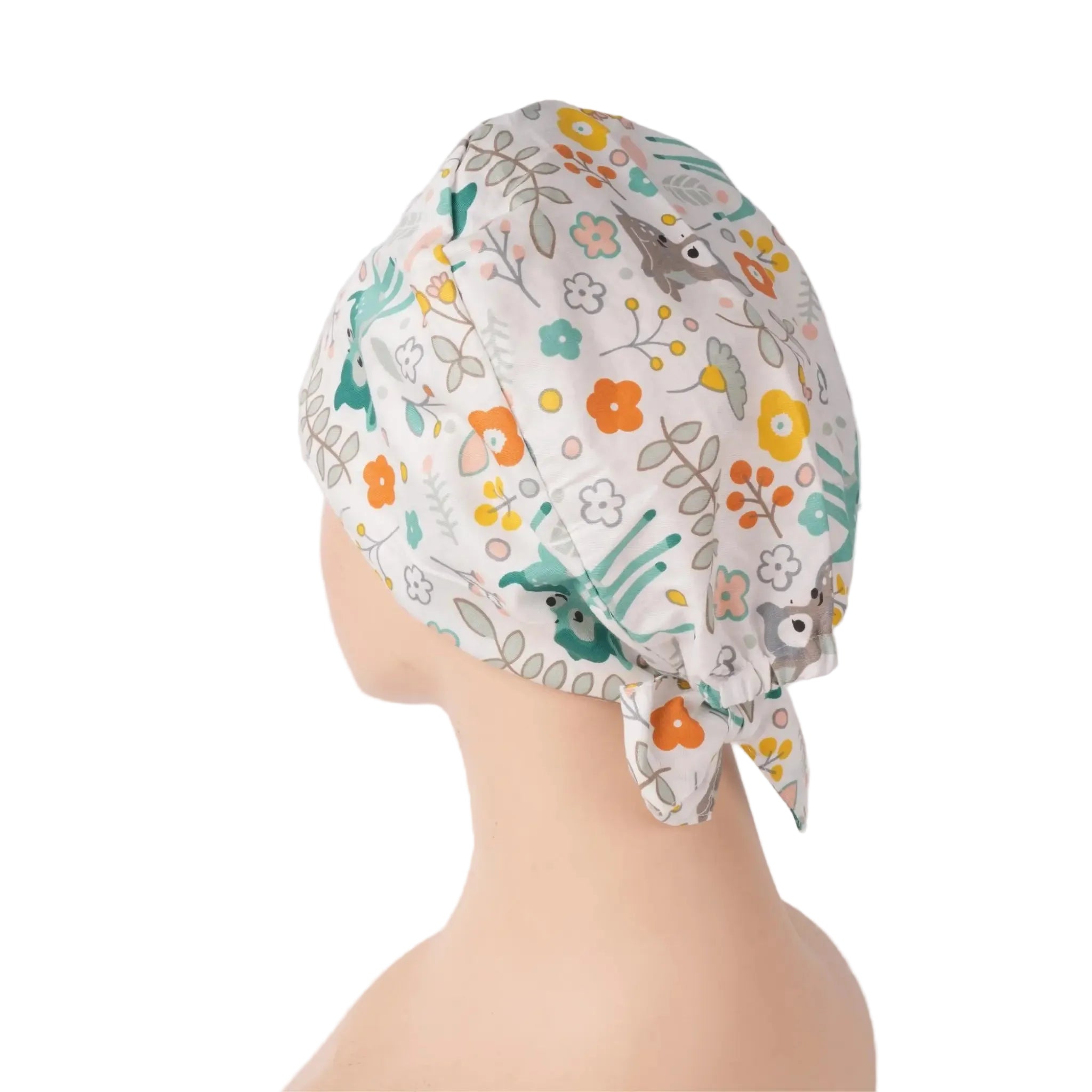 Sika Deer & Flowers Tie Back Scrub Cap