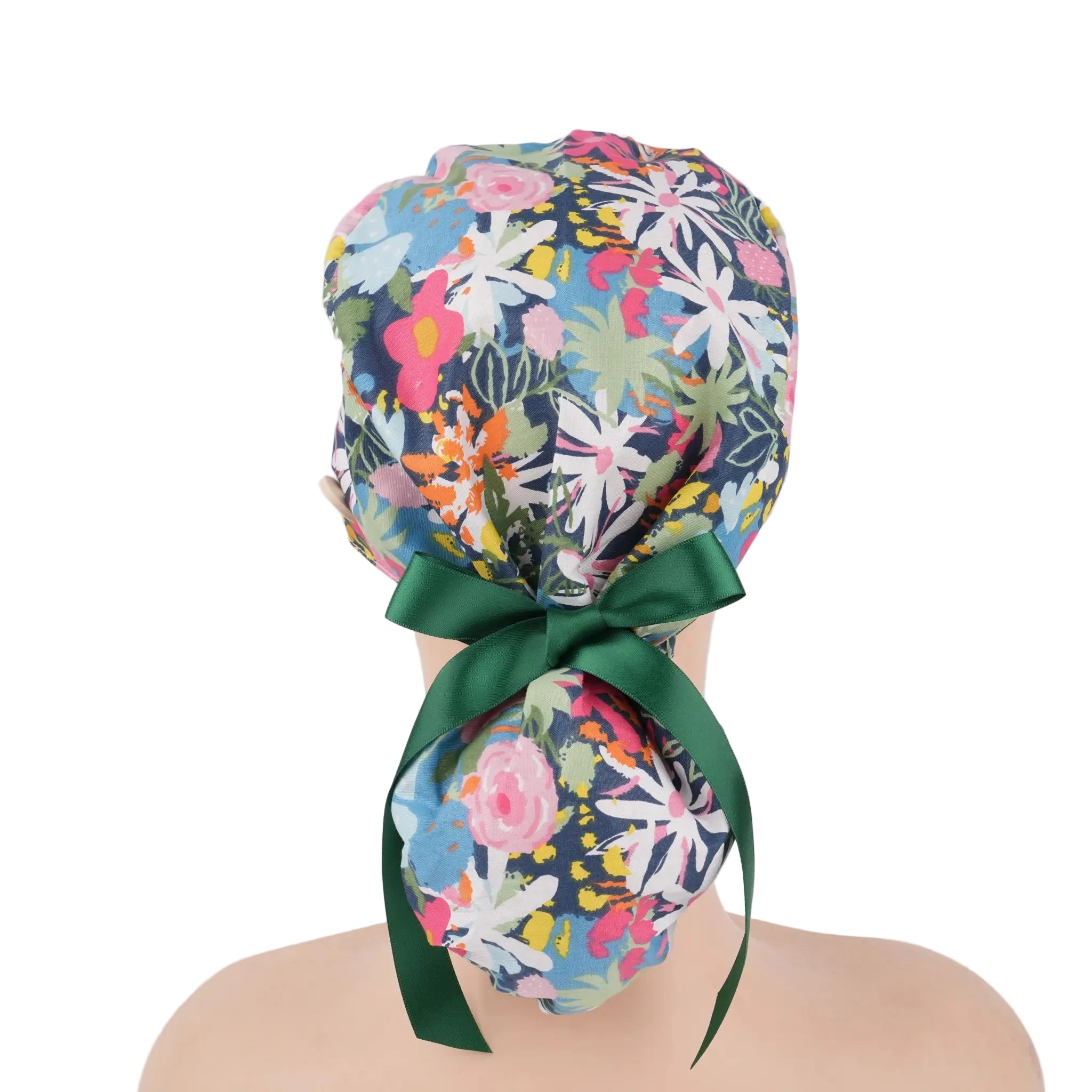 Colorful Florals Ponytail Scrub Cap