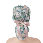 Tropical Flowers Ponytail Scrub Cap