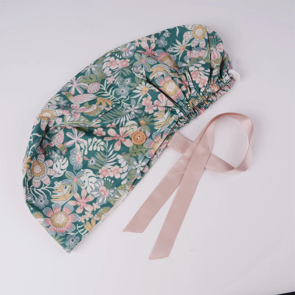 Tropical Flowers Ponytail Scrub Cap