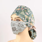 Tropical Flowers Ponytail Scrub Cap