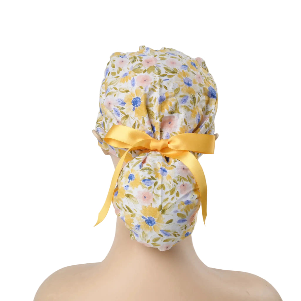 Watercolor Sunflower Ponytail Scrub Cap