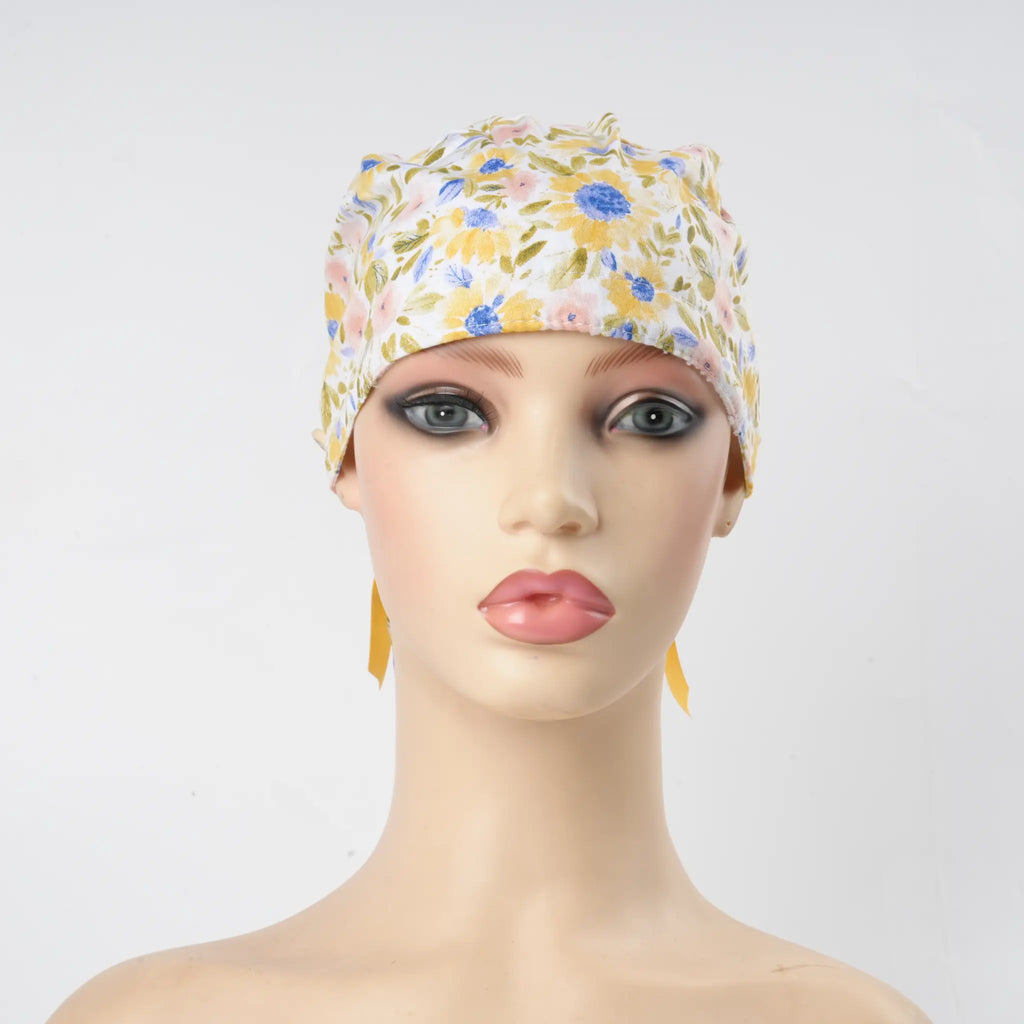 Watercolor Sunflower Ponytail Scrub Cap