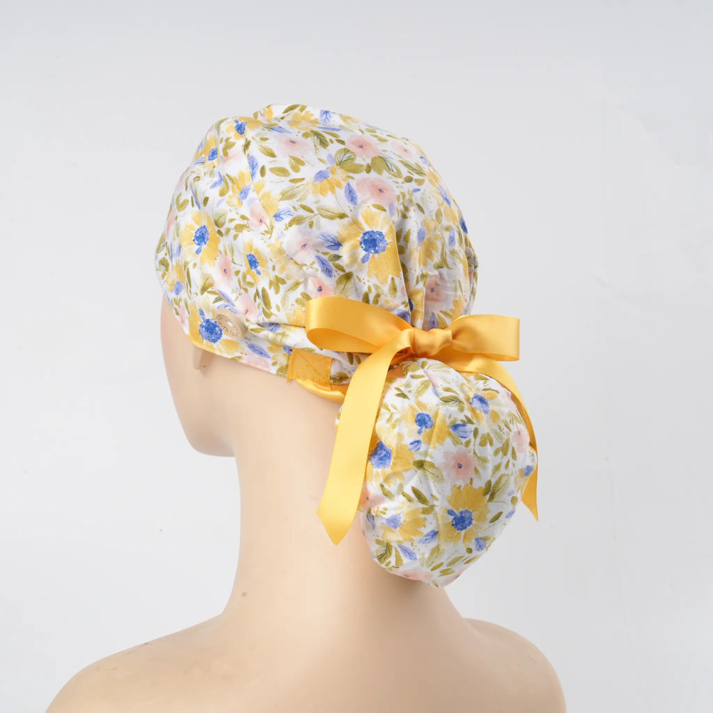 Watercolor Sunflower Ponytail Scrub Cap
