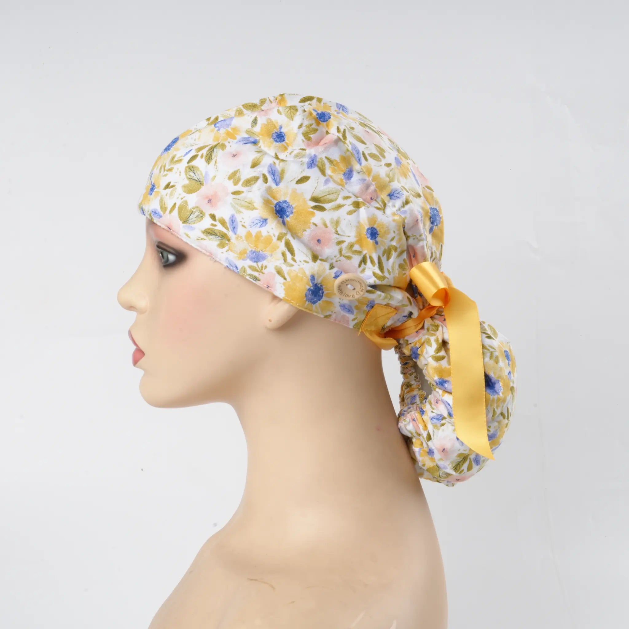 Watercolor Sunflower Ponytail Scrub Cap