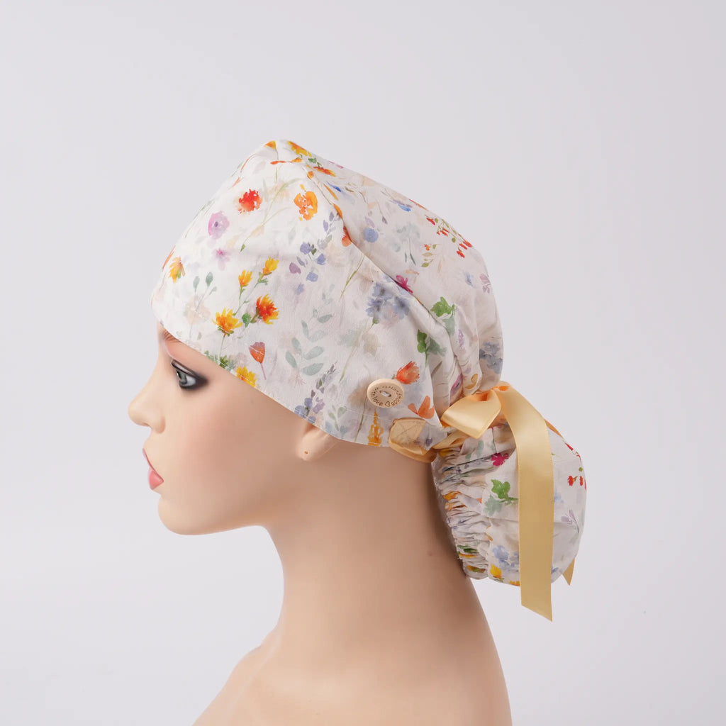 Watercolor Wildflower Ponytail Scrub Cap