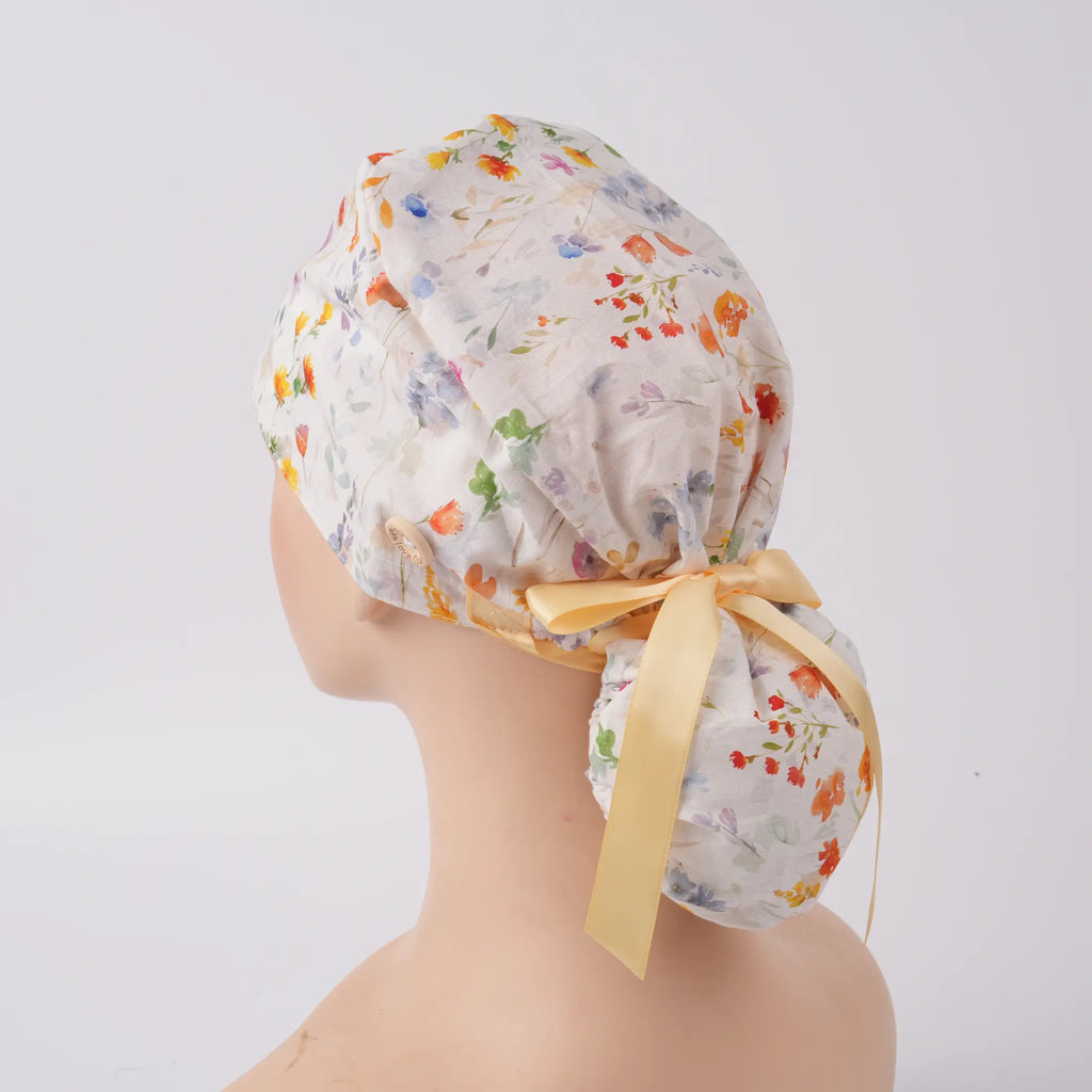 Watercolor Wildflower Ponytail Scrub Cap