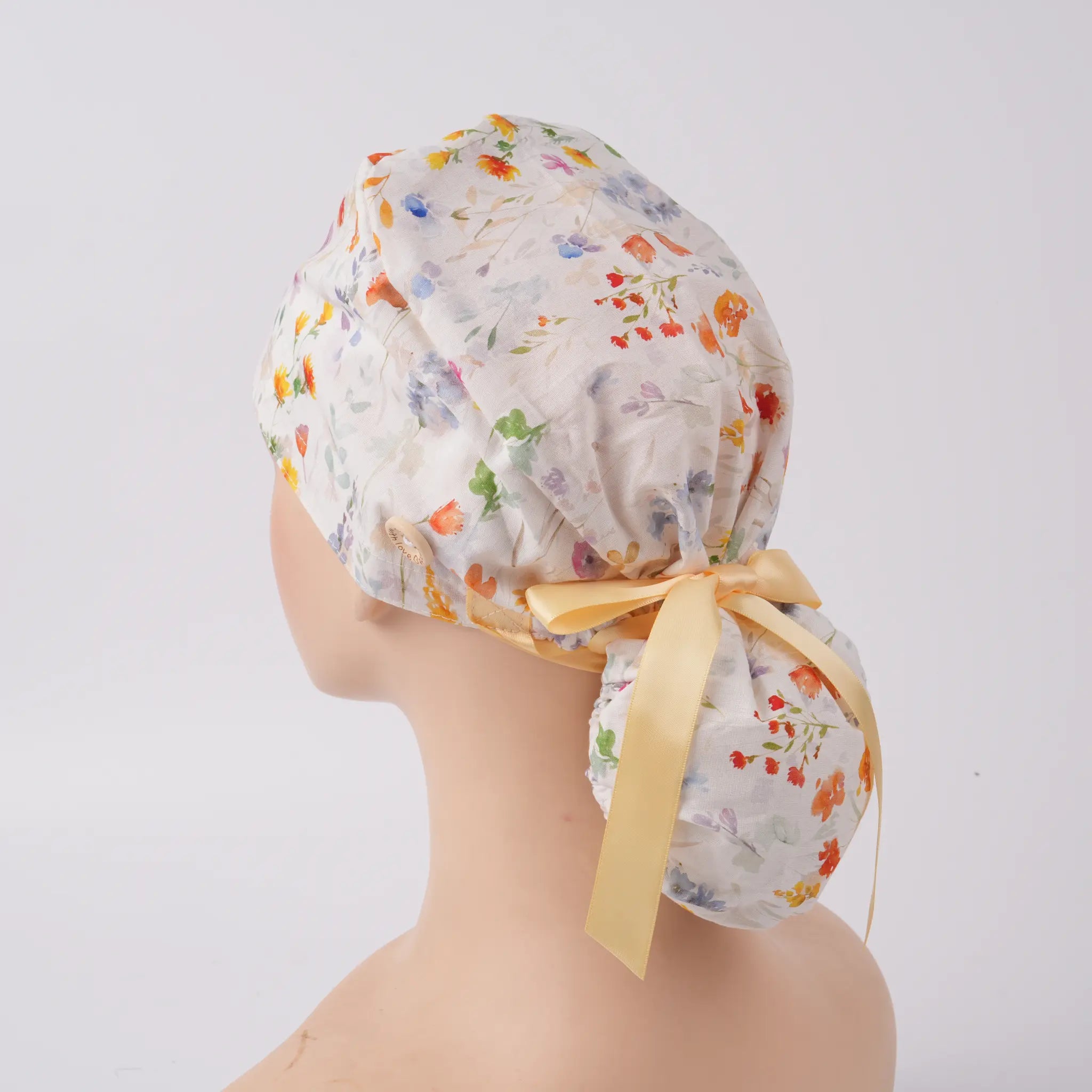 Watercolor Wildflower Ponytail Scrub Cap
