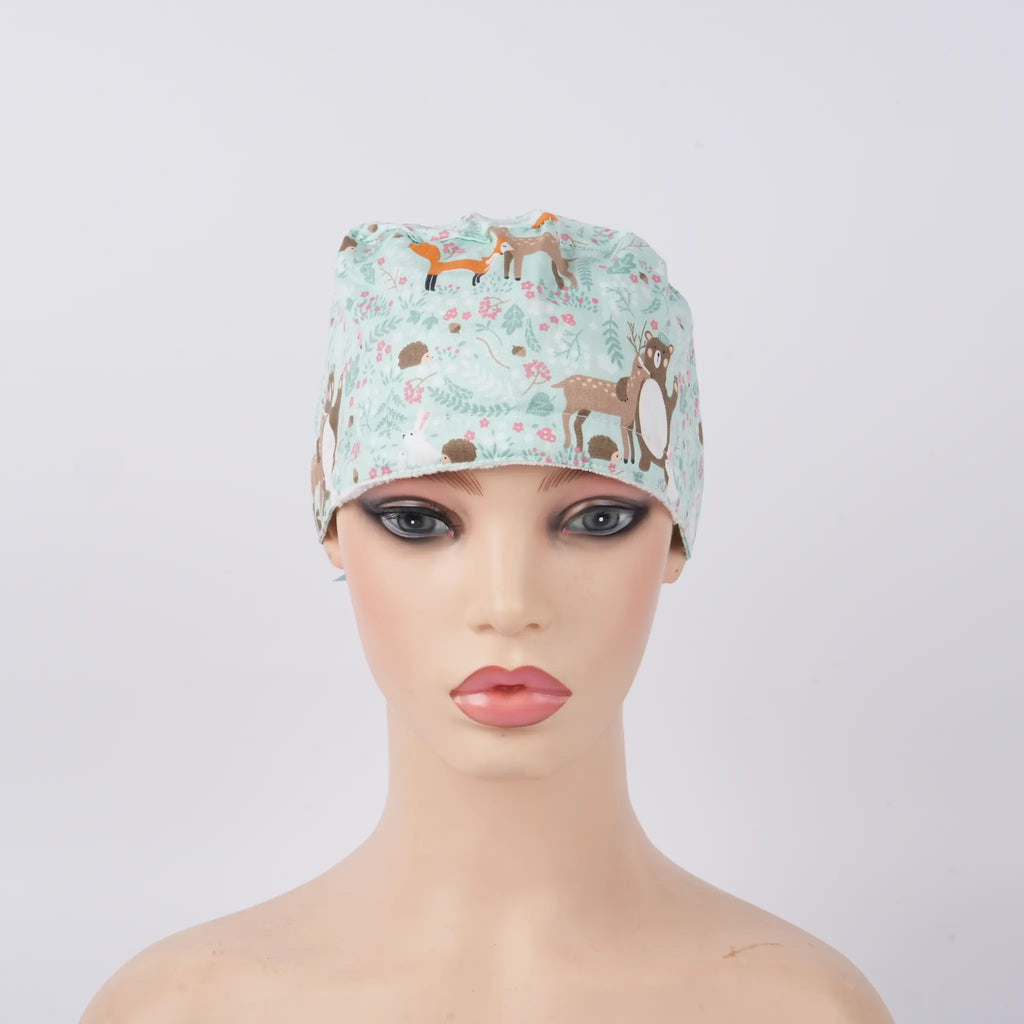 Woodland Animals Ponytail Scrub Cap