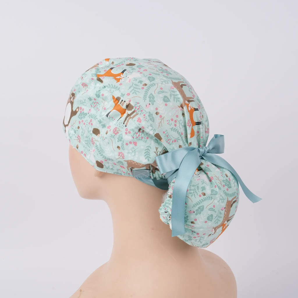 Woodland Animals Ponytail Scrub Cap