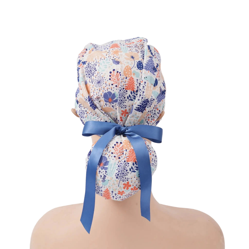 Blue Woodland Ponytail Scrub Cap