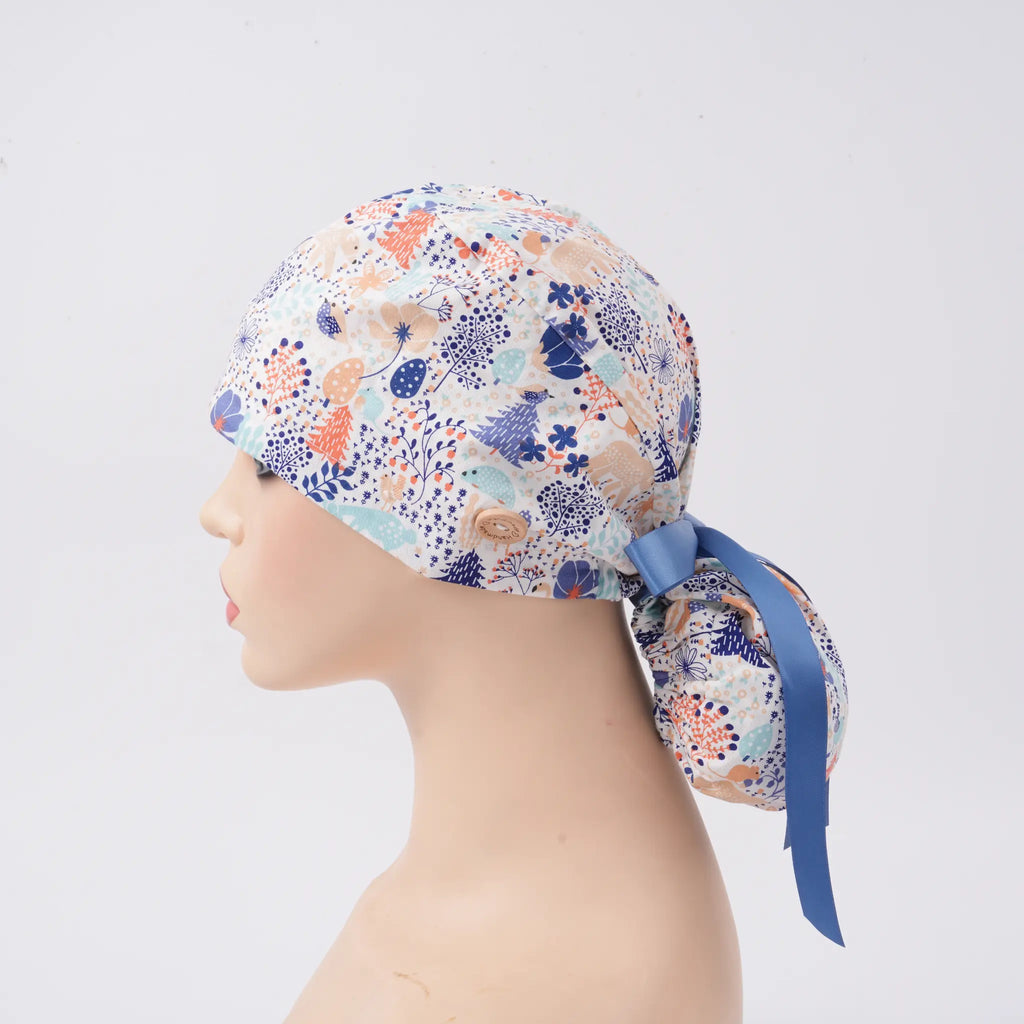 Blue Woodland Ponytail Scrub Cap
