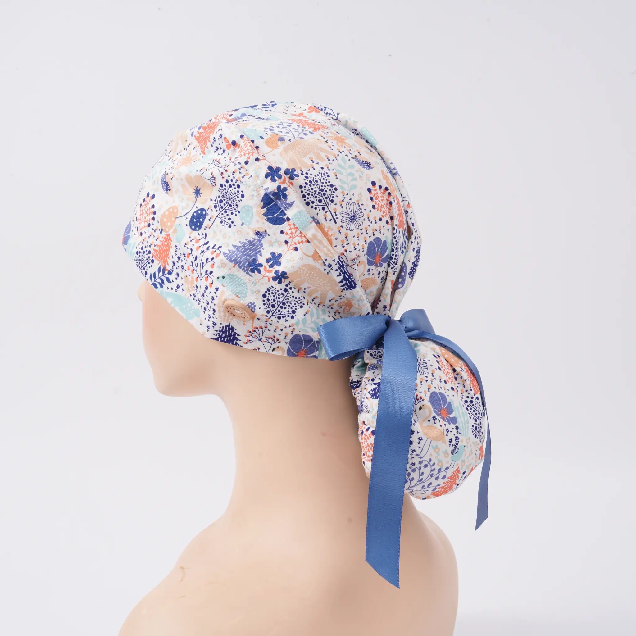 Blue Woodland Ponytail Scrub Cap