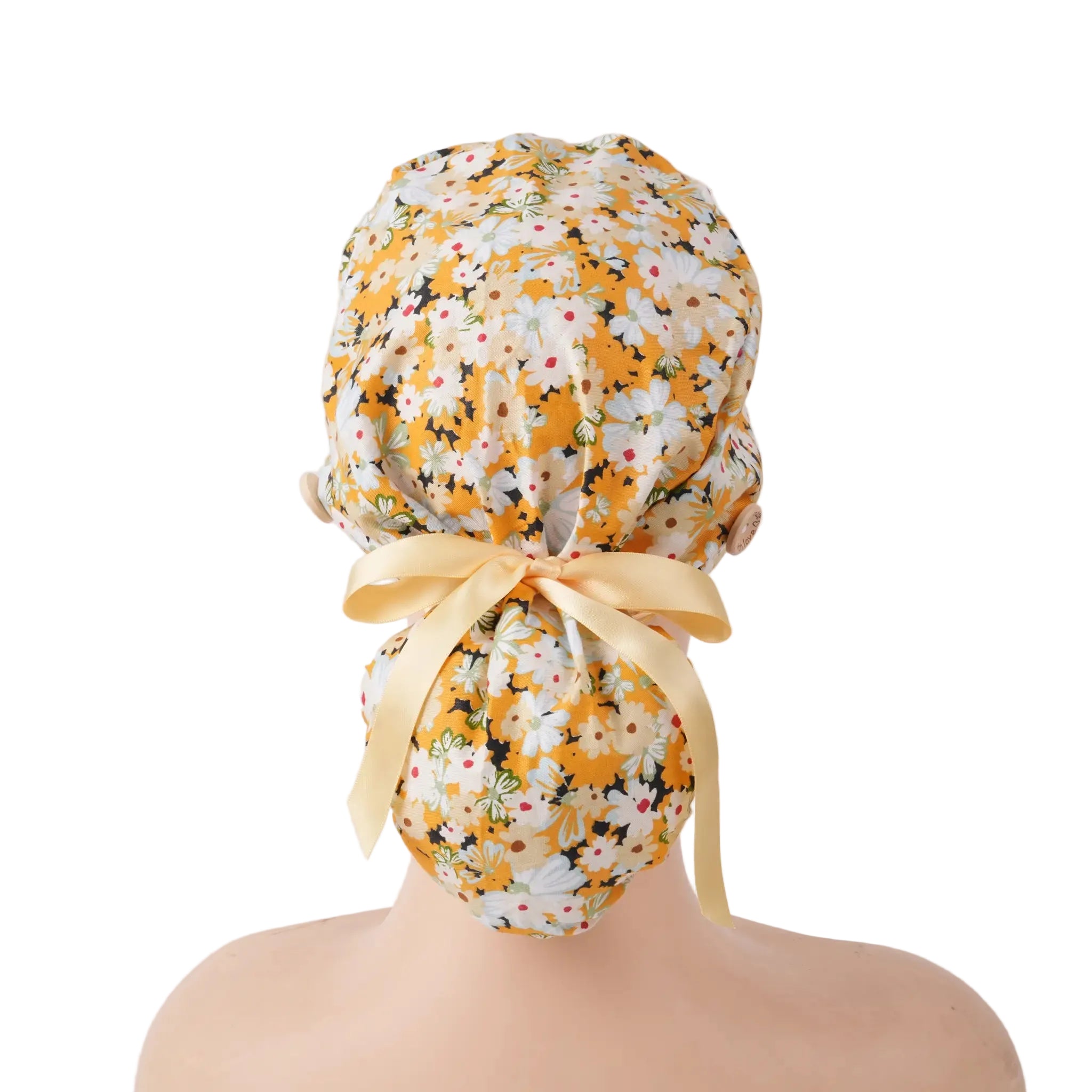 Yellow Floral Ponytail Scrub Cap