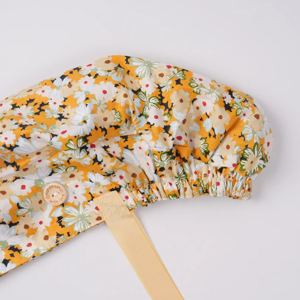 Yellow Floral Ponytail Scrub Cap