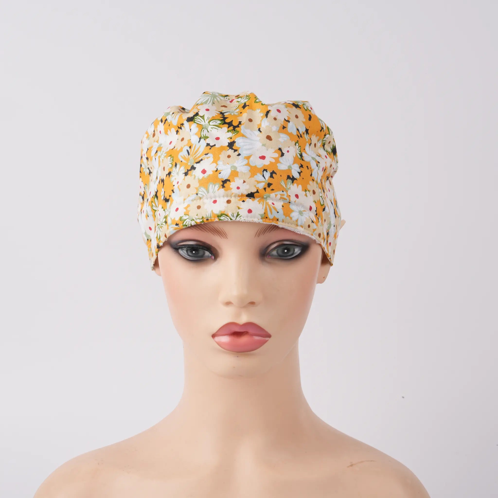 Yellow Floral Ponytail Scrub Cap