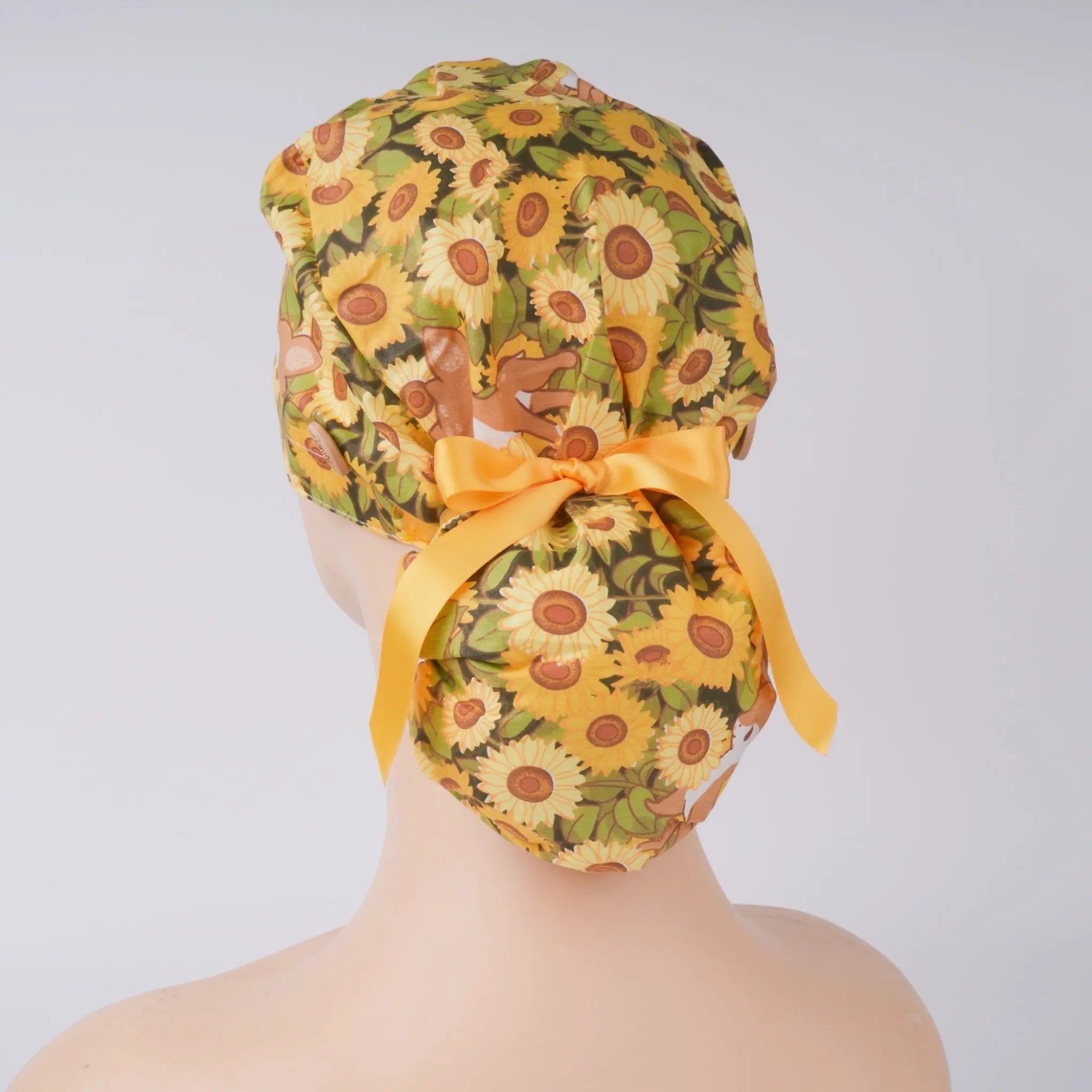 Yellow Sunflower & Deer Ponytail Scrub Cap